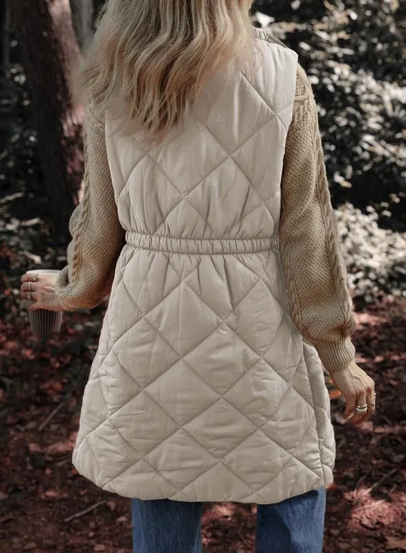 Dokotoo Women's Casual Winter Long Puffer Vest Stand Collar Sleeveless Puffy Jackets Coat with Pockets
