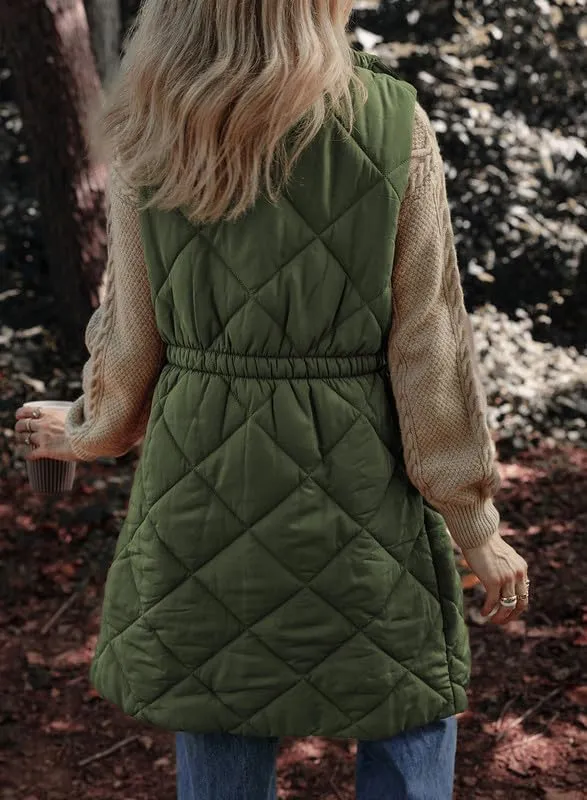 Dokotoo Women's Casual Winter Long Puffer Vest Stand Collar Sleeveless Puffy Jackets Coat with Pockets