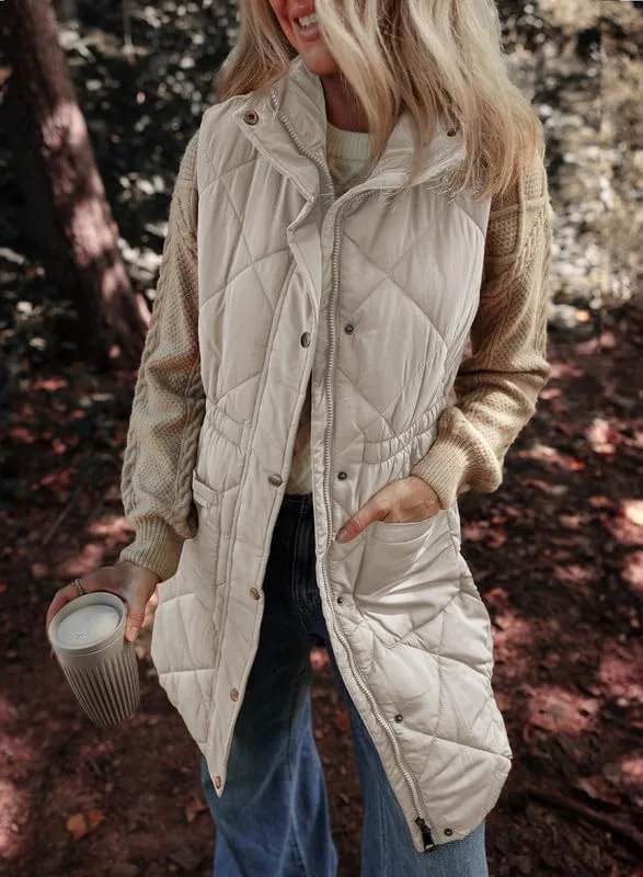 Dokotoo Women's Casual Winter Long Puffer Vest Stand Collar Sleeveless Puffy Jackets Coat with Pockets