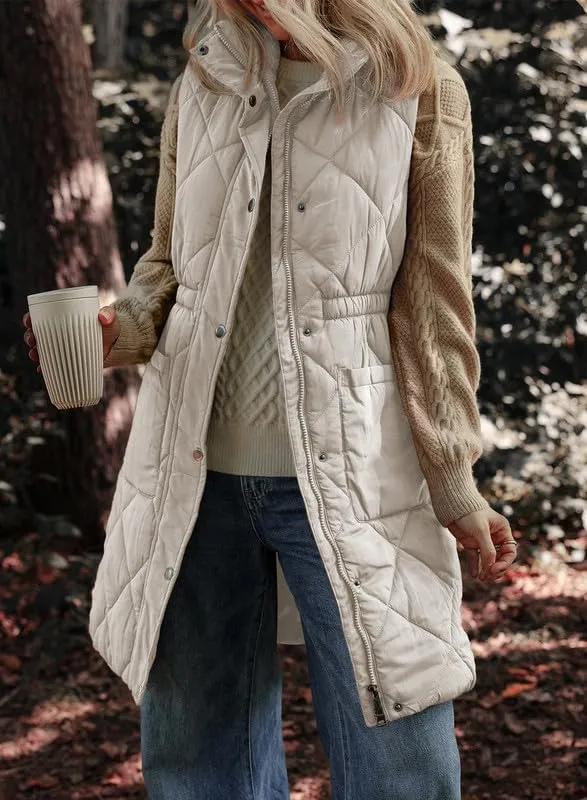 Dokotoo Women's Casual Winter Long Puffer Vest Stand Collar Sleeveless Puffy Jackets Coat with Pockets