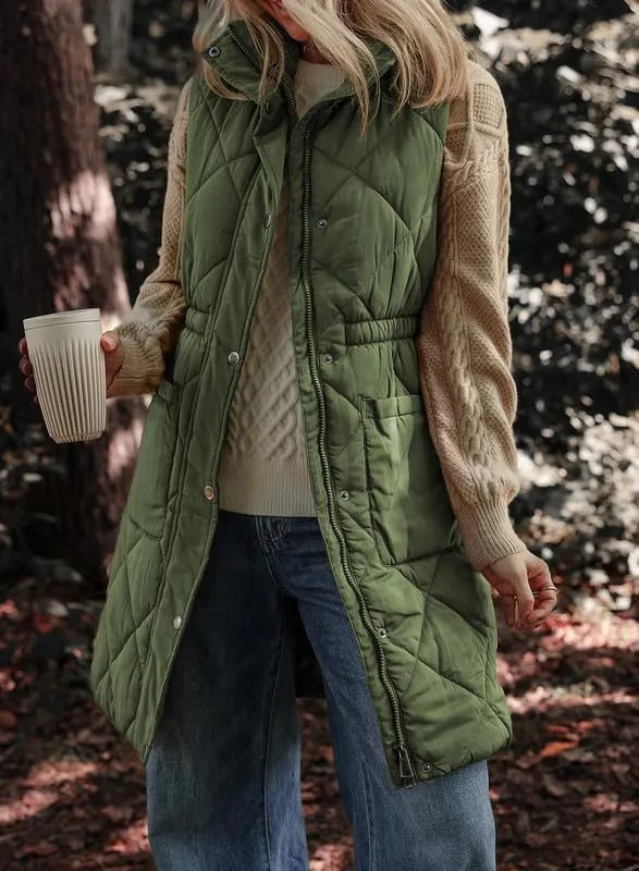 Dokotoo Women's Casual Winter Long Puffer Vest Stand Collar Sleeveless Puffy Jackets Coat with Pockets