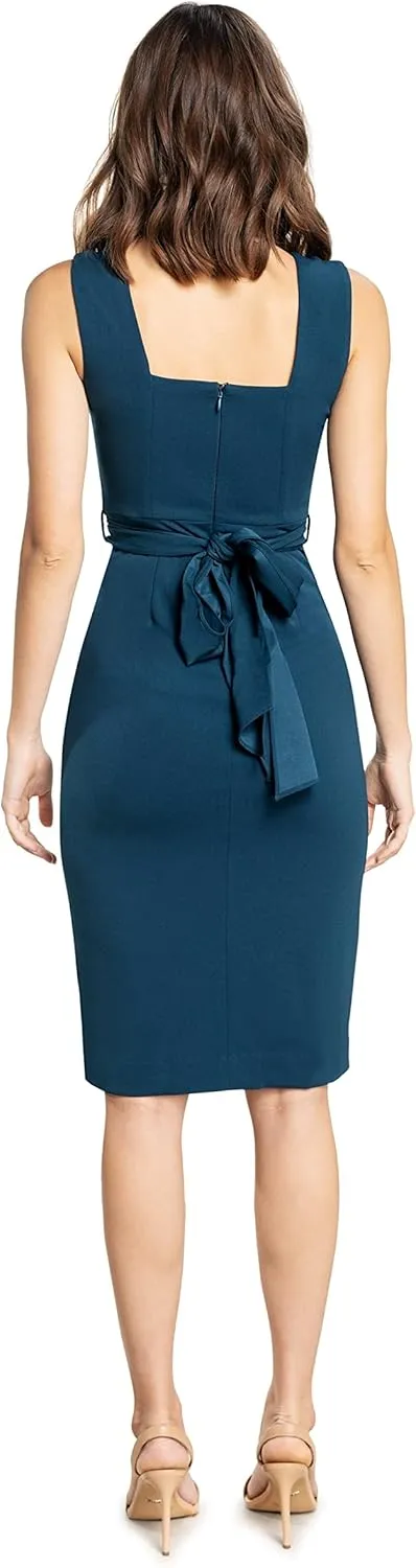 DRESS THE POPULATION Women's Alessia Sleeveless Plunge Neckline Waist Tie Midi Dress