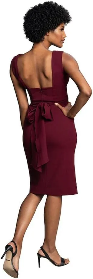 DRESS THE POPULATION Women's Alessia Sleeveless Plunge Neckline Waist Tie Midi Dress