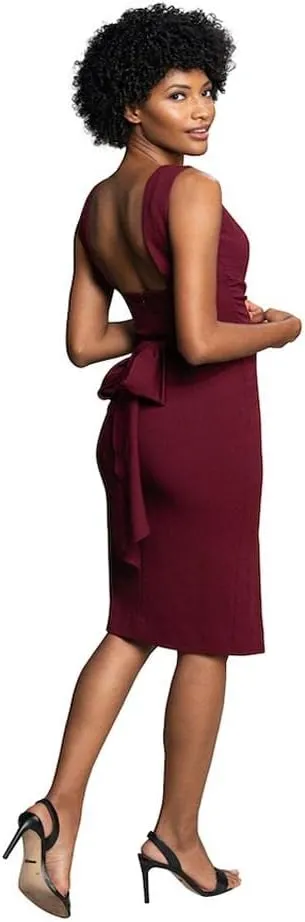 DRESS THE POPULATION Women's Alessia Sleeveless Plunge Neckline Waist Tie Midi Dress
