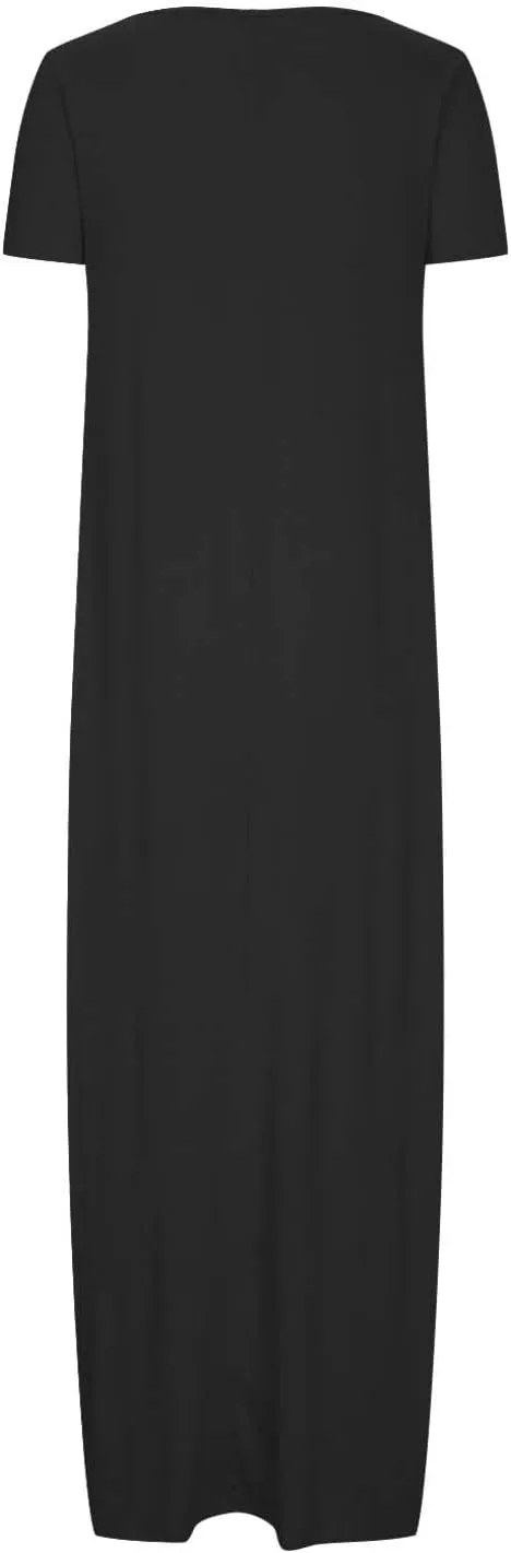 Dresses for Women 2025 Casual Summer Maxi Dresses Short Sleeve Round Neck Dress Plus Size Long Beach Vacation Sundress