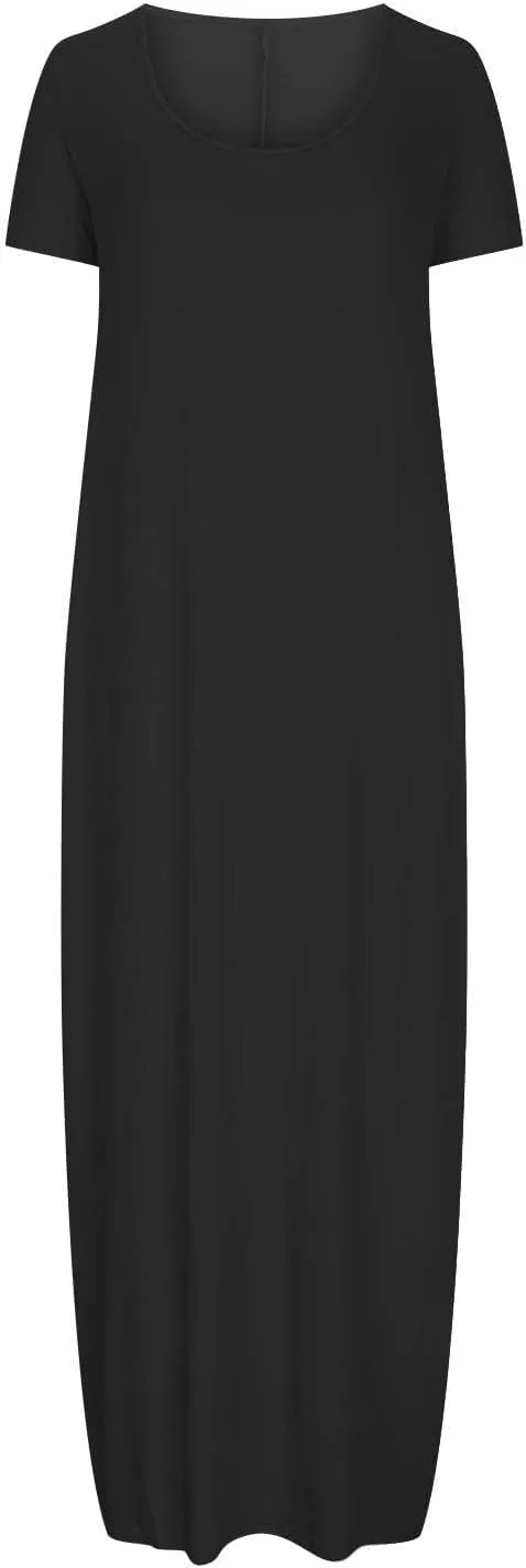 Dresses for Women 2025 Casual Summer Maxi Dresses Short Sleeve Round Neck Dress Plus Size Long Beach Vacation Sundress