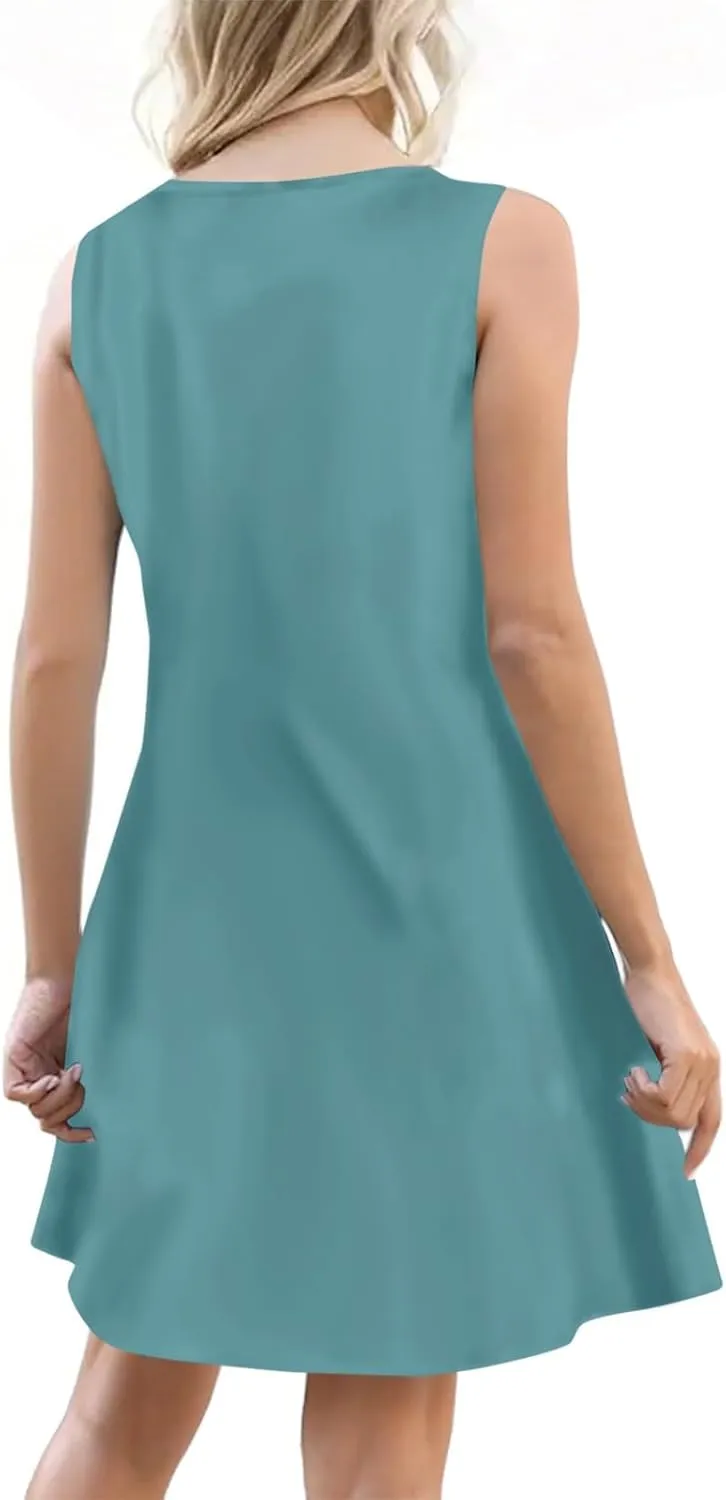 Dresses for Women 2025 Plus Size Sundress with Pockets Sleeveless v Neck Mini Dresses Sexy Vacation Summer Clothes