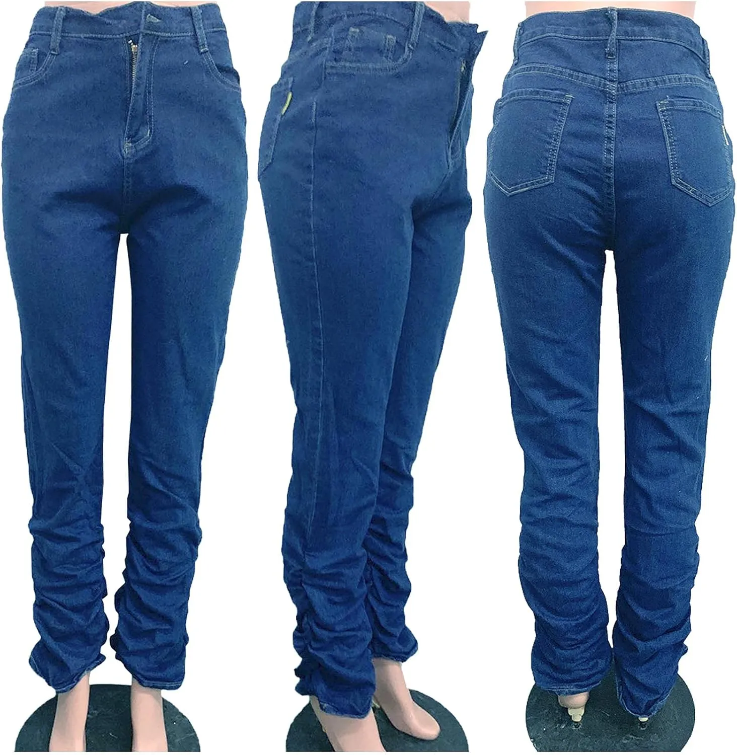 ECDAHICC Women's Classic Stacked Denim Pants High Waist Skinny Stretch Jeans Long Trouser with Pockets