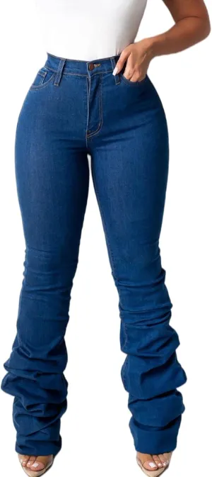 ECDAHICC Women's Classic Stacked Denim Pants High Waist Skinny Stretch Jeans Long Trouser with Pockets
