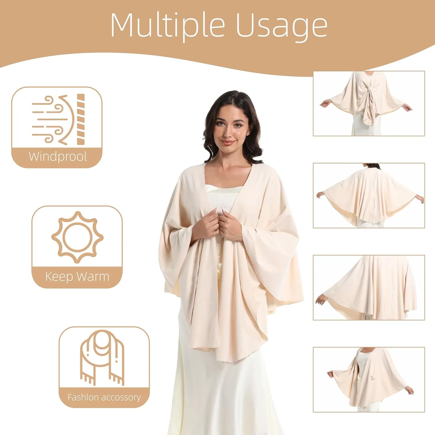 Elegant Shawl Wraps For Women, Warm Open Front Poncho, Cashmere Like Bat Sleeve Ladies Shawls For Winter, Autumn