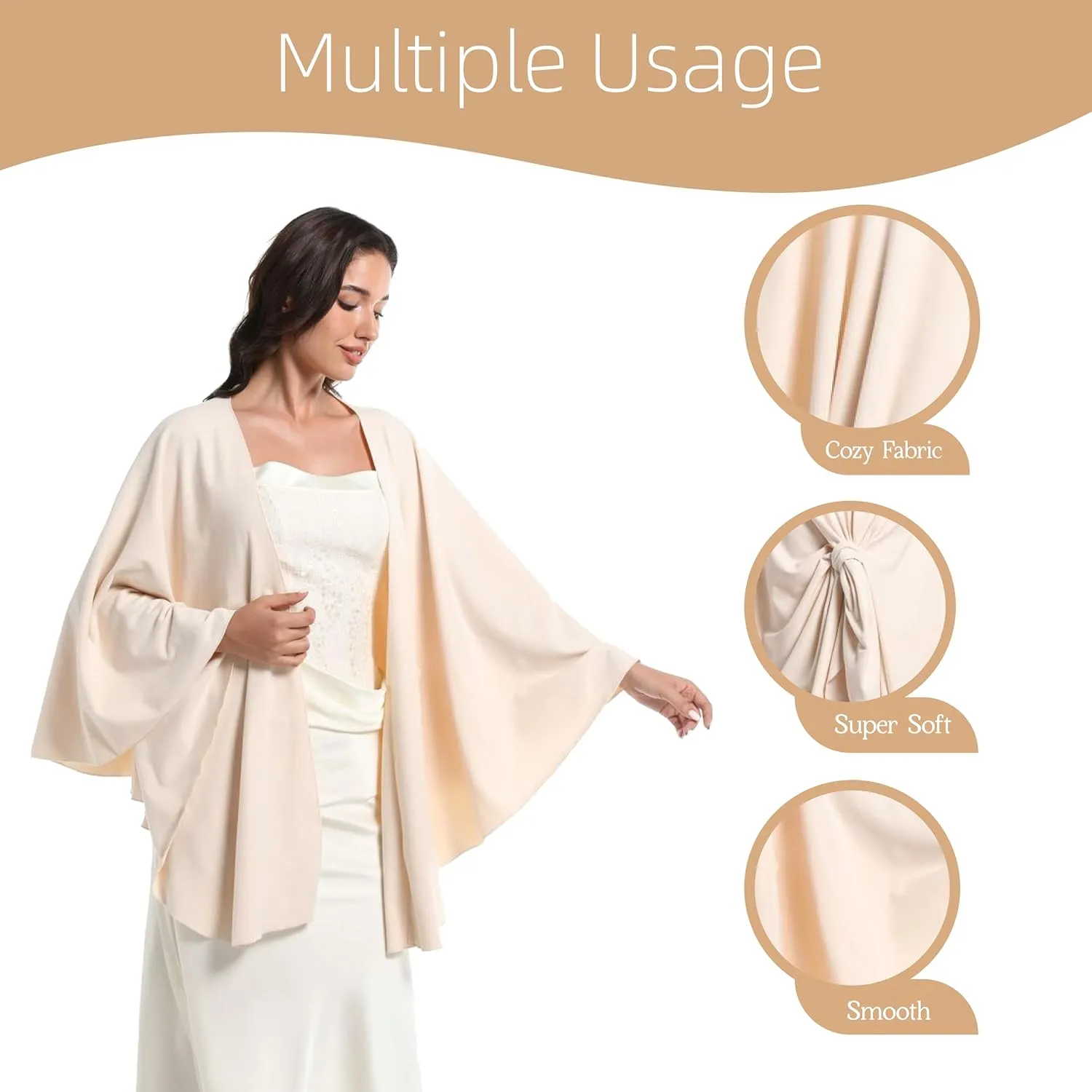 Elegant Shawl Wraps For Women, Warm Open Front Poncho, Cashmere Like Bat Sleeve Ladies Shawls For Winter, Autumn