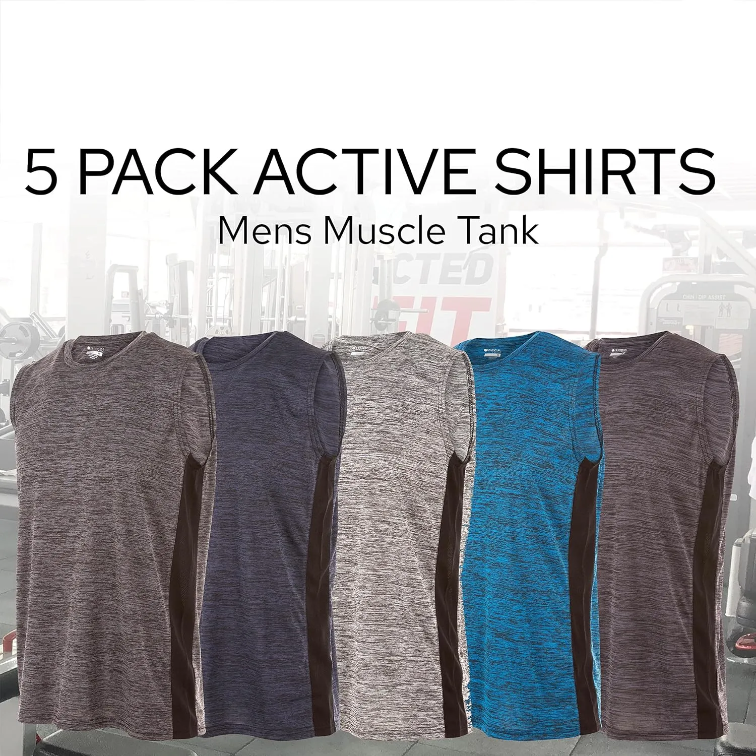 Essential Elements 5 Pack: Men's Active Quick-Dry Athletic Workout Training Gym Muscle Sleeveless Tank Top