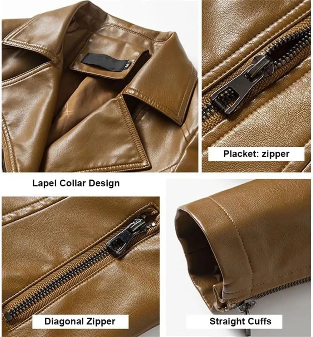 Fashion Jackets Women Lapel Collar Full Sleeve Leather Coats Casual Zipper Short Moto Biker Jackets