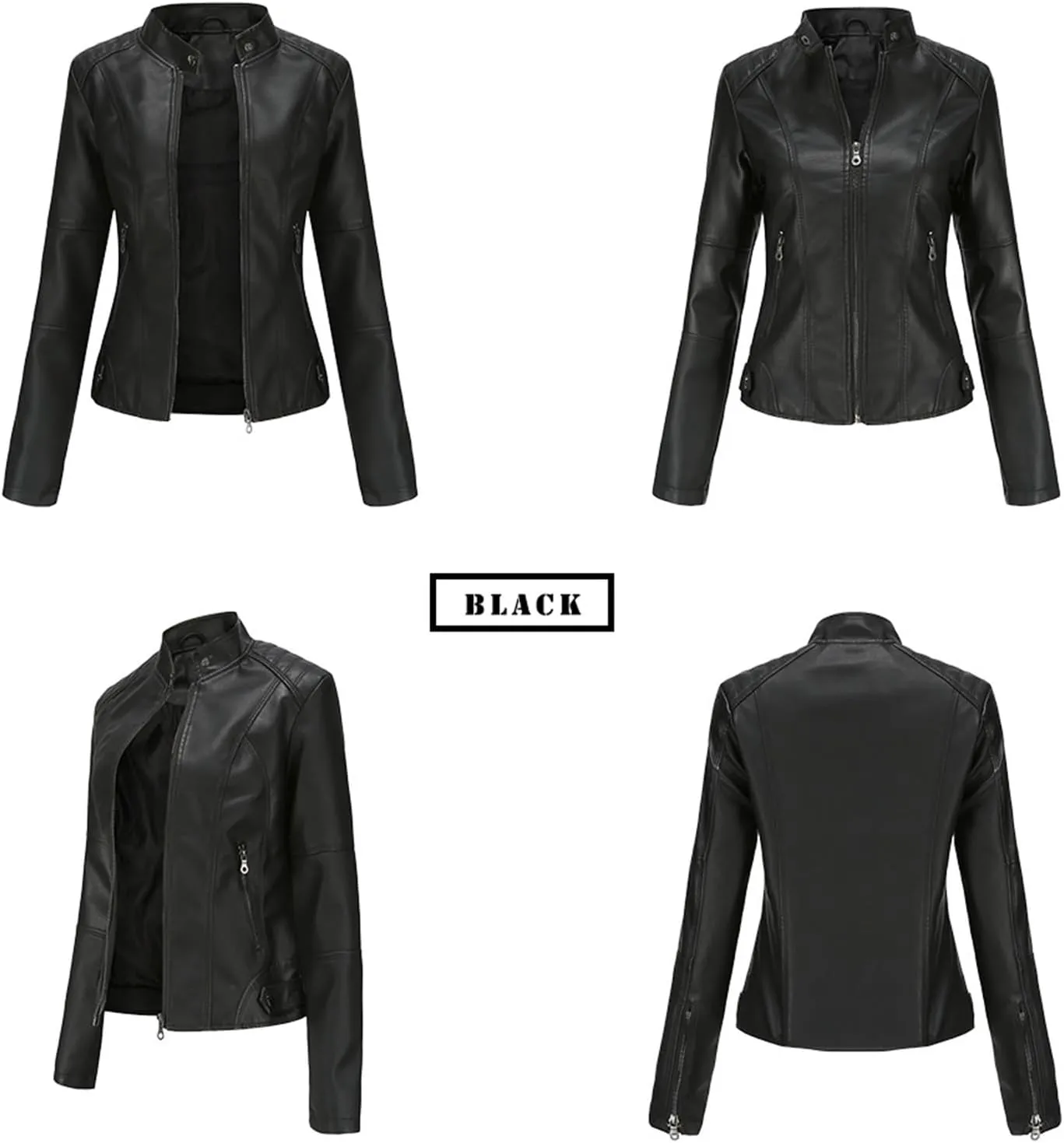 Faux Leather Jackets For Women Motorcycle PU Moto Biker Outwear CoatZip Leather Jackets For Women