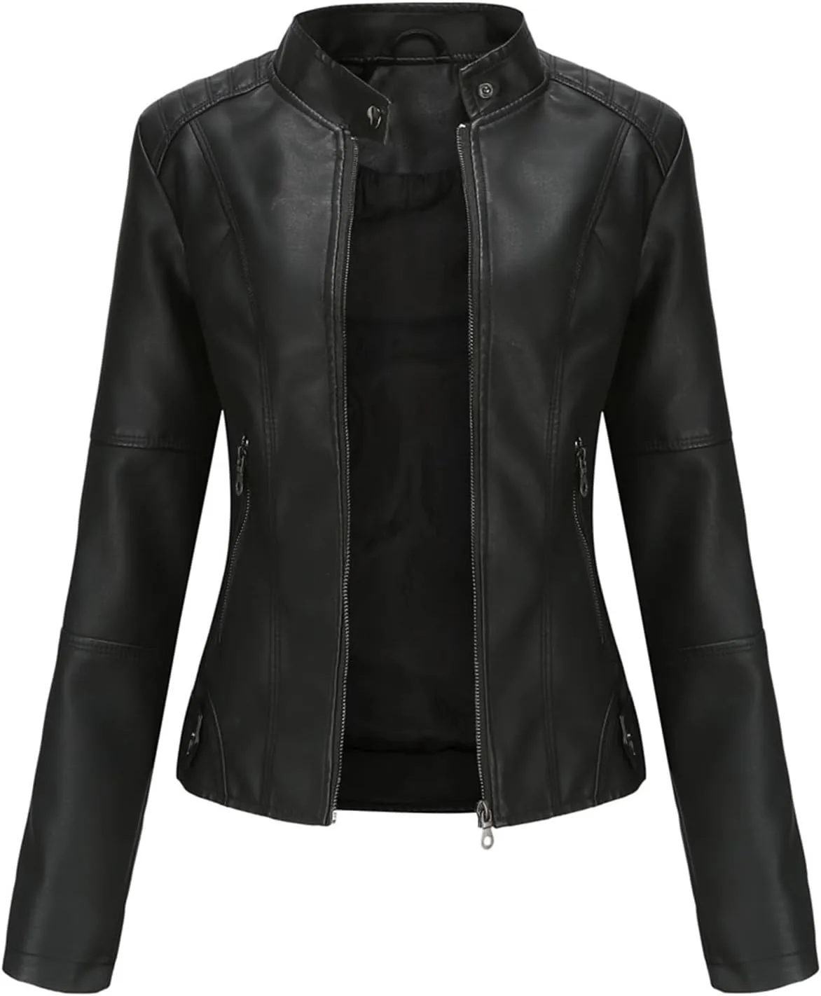 Faux Leather Jackets For Women Motorcycle PU Moto Biker Outwear CoatZip Leather Jackets For Women