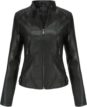 Faux Leather Jackets For Women Motorcycle PU Moto Biker Outwear CoatZip Leather Jackets For Women