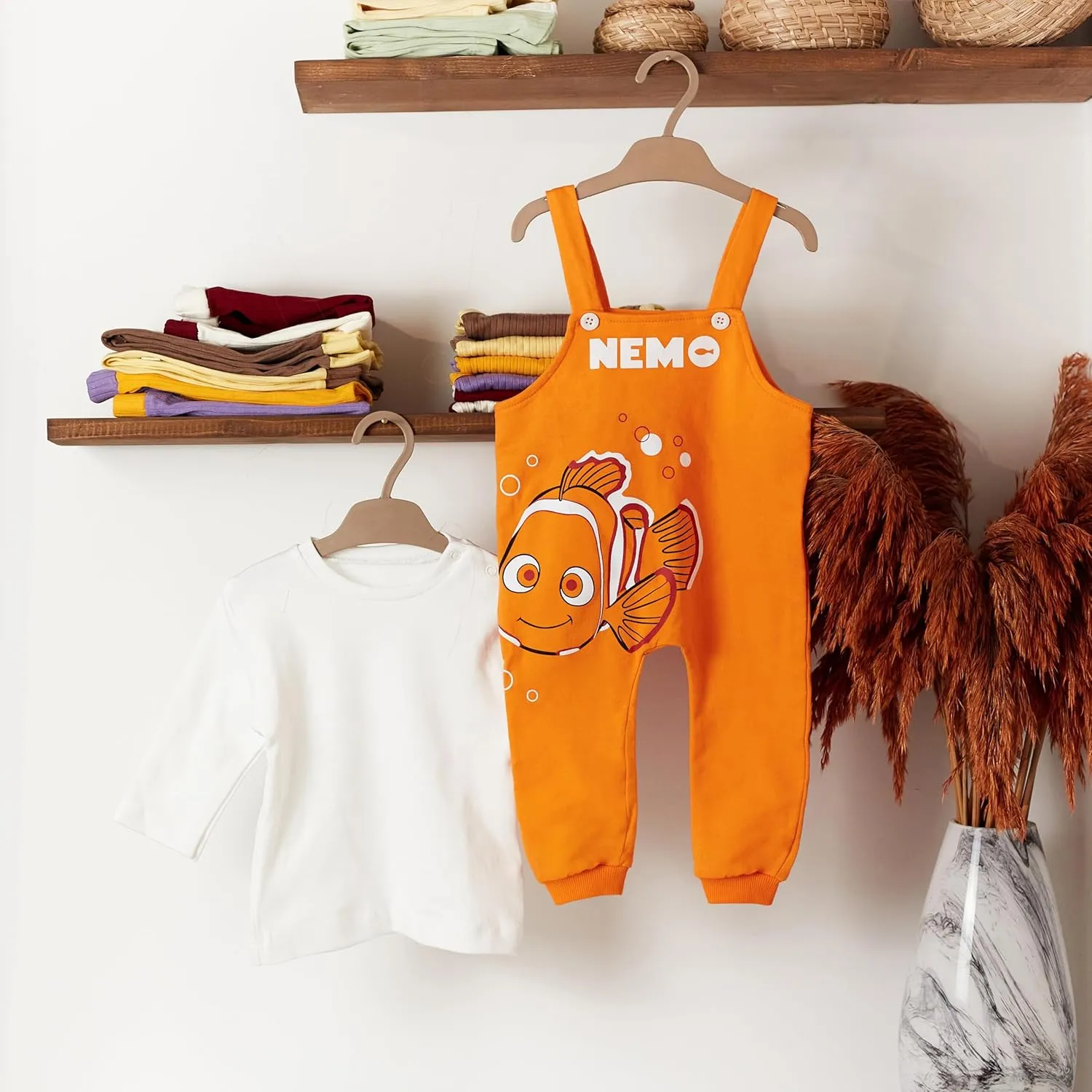 Finding Nemo Cotton Baby Overall /Romper With Long Sleeve Tshirt For Newborns & Infants – 2 PIECES - Unisex