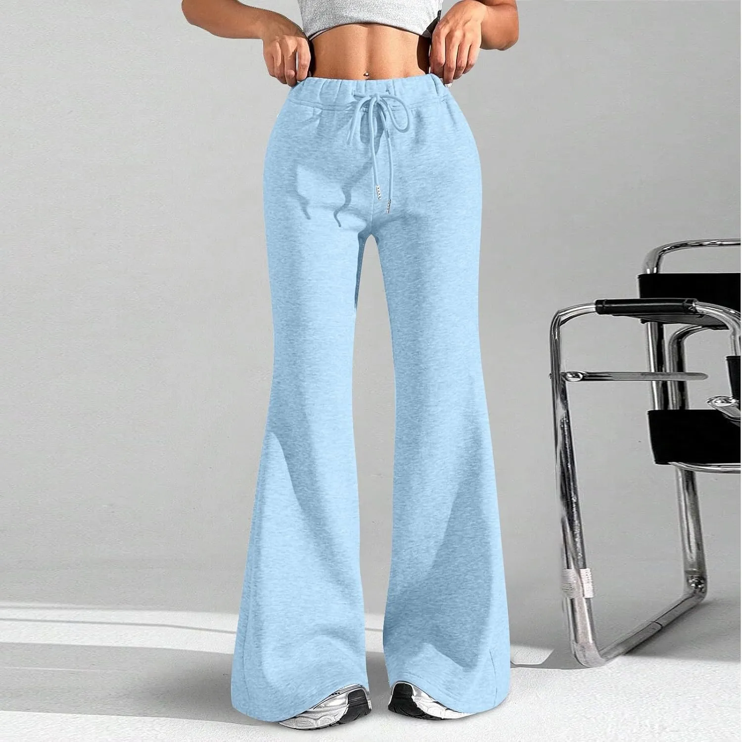 Flare Wide Leg Sweatpants Women Baggy Drawstring Athletic Pants High Waisted Joggers with Pockets Pants Bell Bottoms