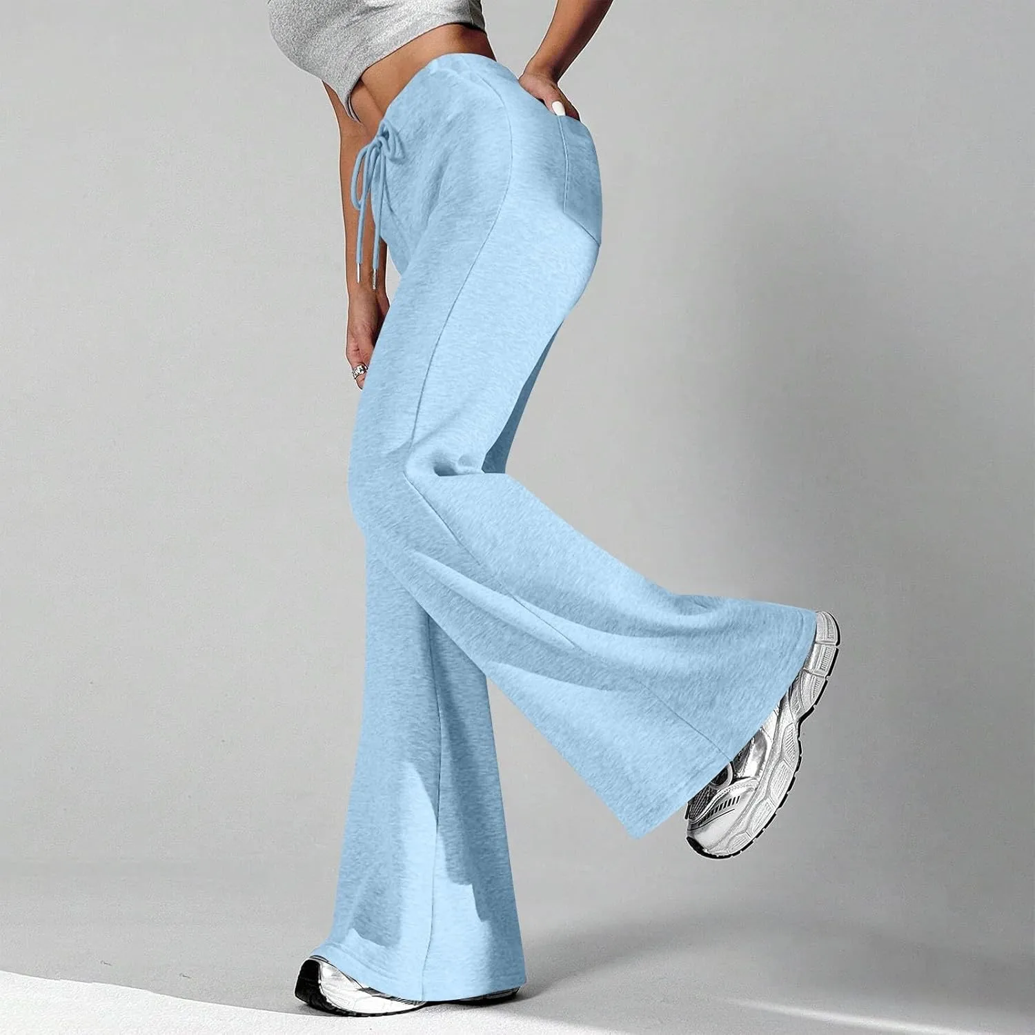 Flare Wide Leg Sweatpants Women Baggy Drawstring Athletic Pants High Waisted Joggers with Pockets Pants Bell Bottoms