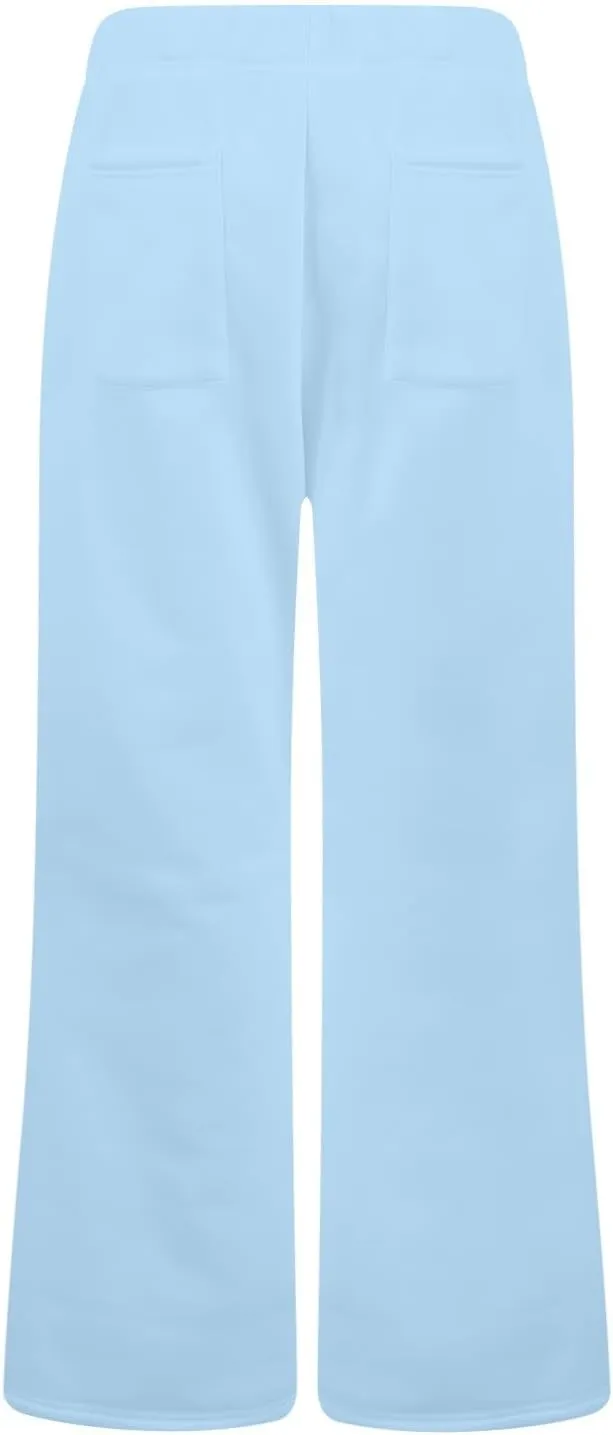 Flare Wide Leg Sweatpants Women Baggy Drawstring Athletic Pants High Waisted Joggers with Pockets Pants Bell Bottoms