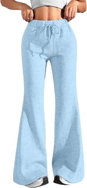 Flare Wide Leg Sweatpants Women Baggy Drawstring Athletic Pants High Waisted Joggers with Pockets Pants Bell Bottoms
