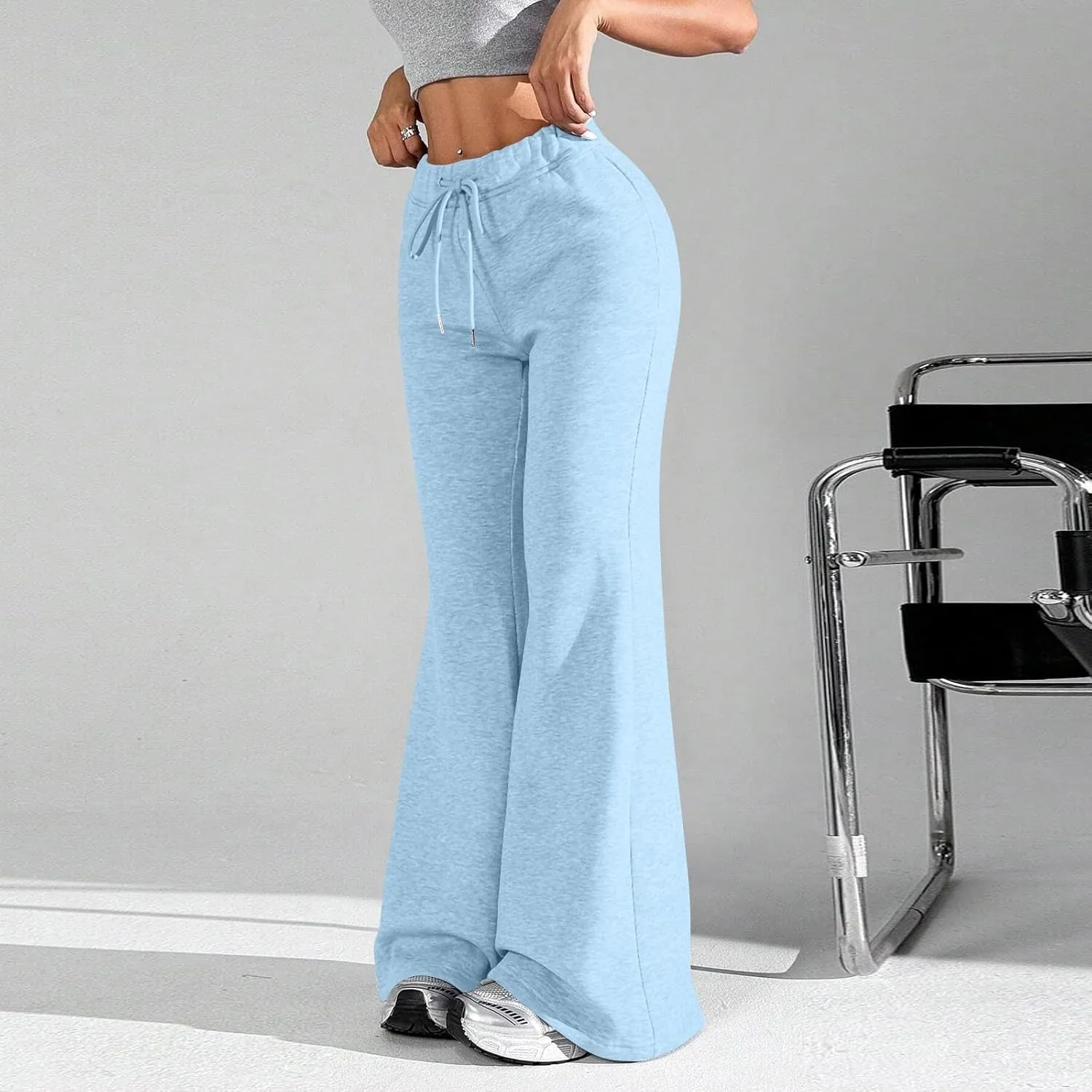 Flare Wide Leg Sweatpants Women Baggy Drawstring Athletic Pants High Waisted Joggers with Pockets Pants Bell Bottoms