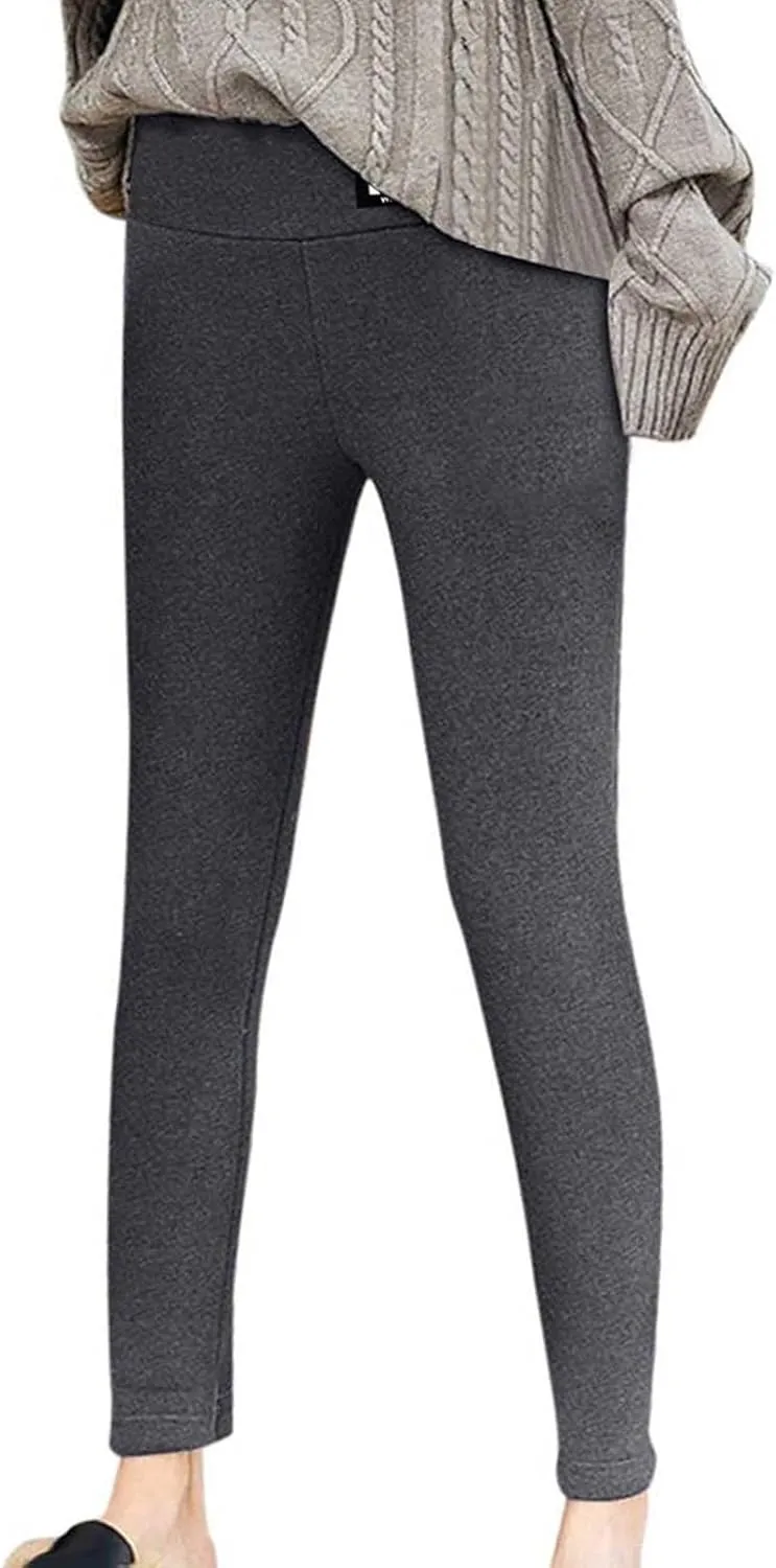 Fleece Lined Leggings Women - Thick Soft High Waisted Tummy Control Thermal Warm Fleece Pants for Cold Winter