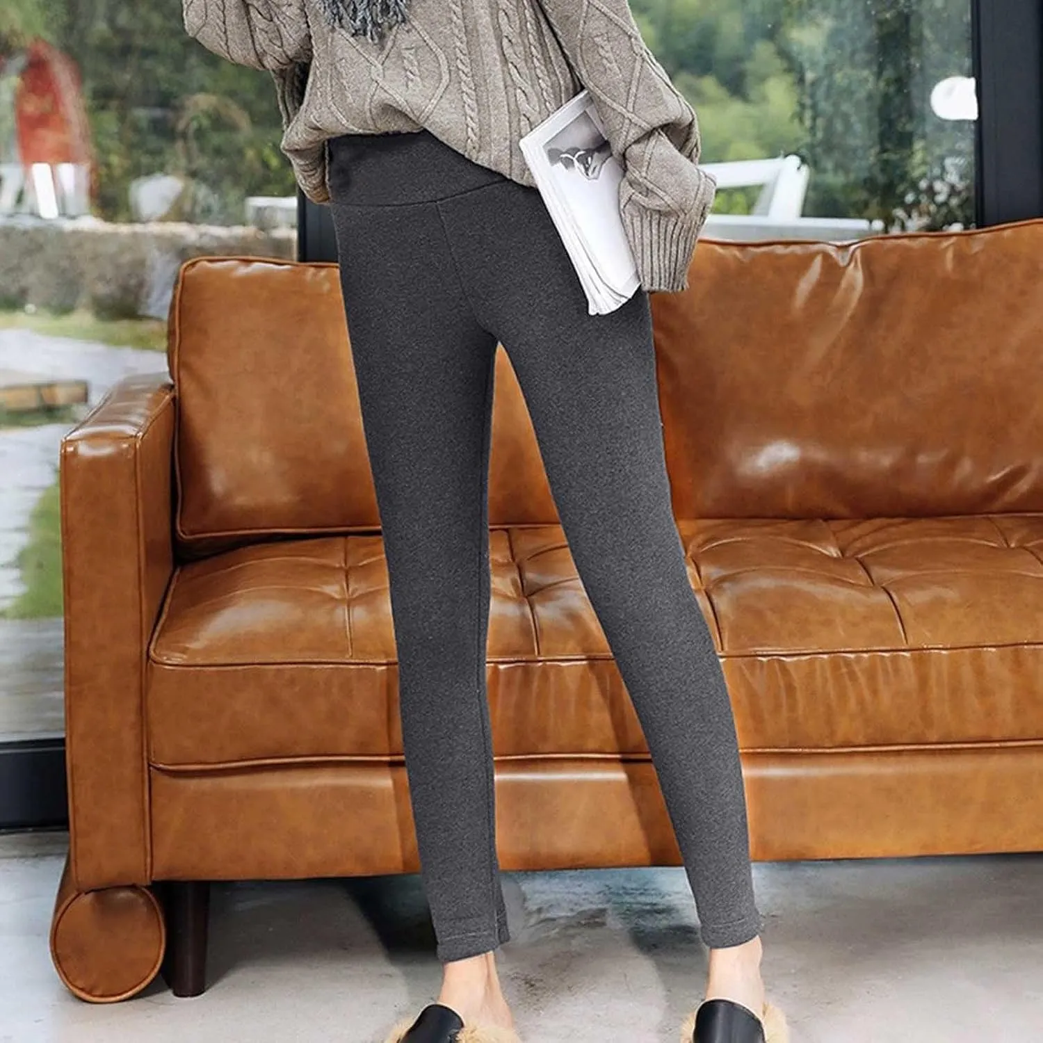 Fleece Lined Leggings Women - Thick Soft High Waisted Tummy Control Thermal Warm Fleece Pants for Cold Winter