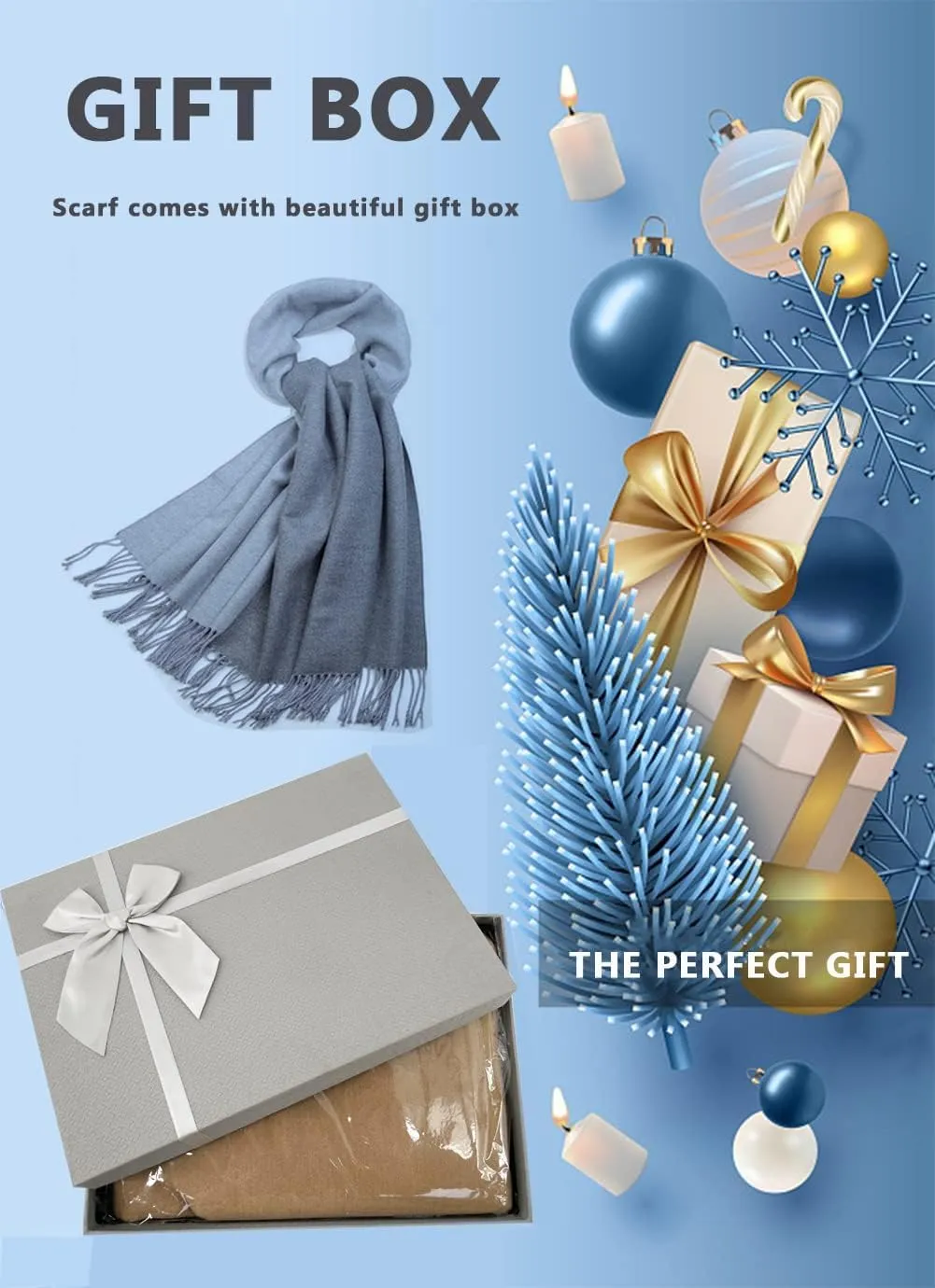 Floralies Cashmere Scarf for Women 80''*27'' Ladies Scarfs Gift Box Pashmina Shawls and Wraps Thick Oversized Scarf Winter