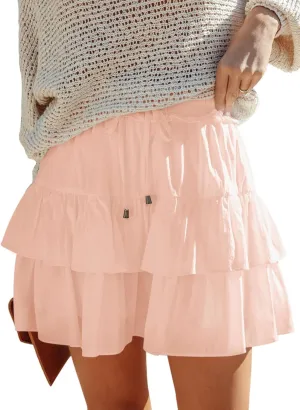 Flowy Shorts Dress for Women Boho Ruffled Tiered Skorts Skirt High Waist Mini Skirts Summer Cute Tennis Shorts