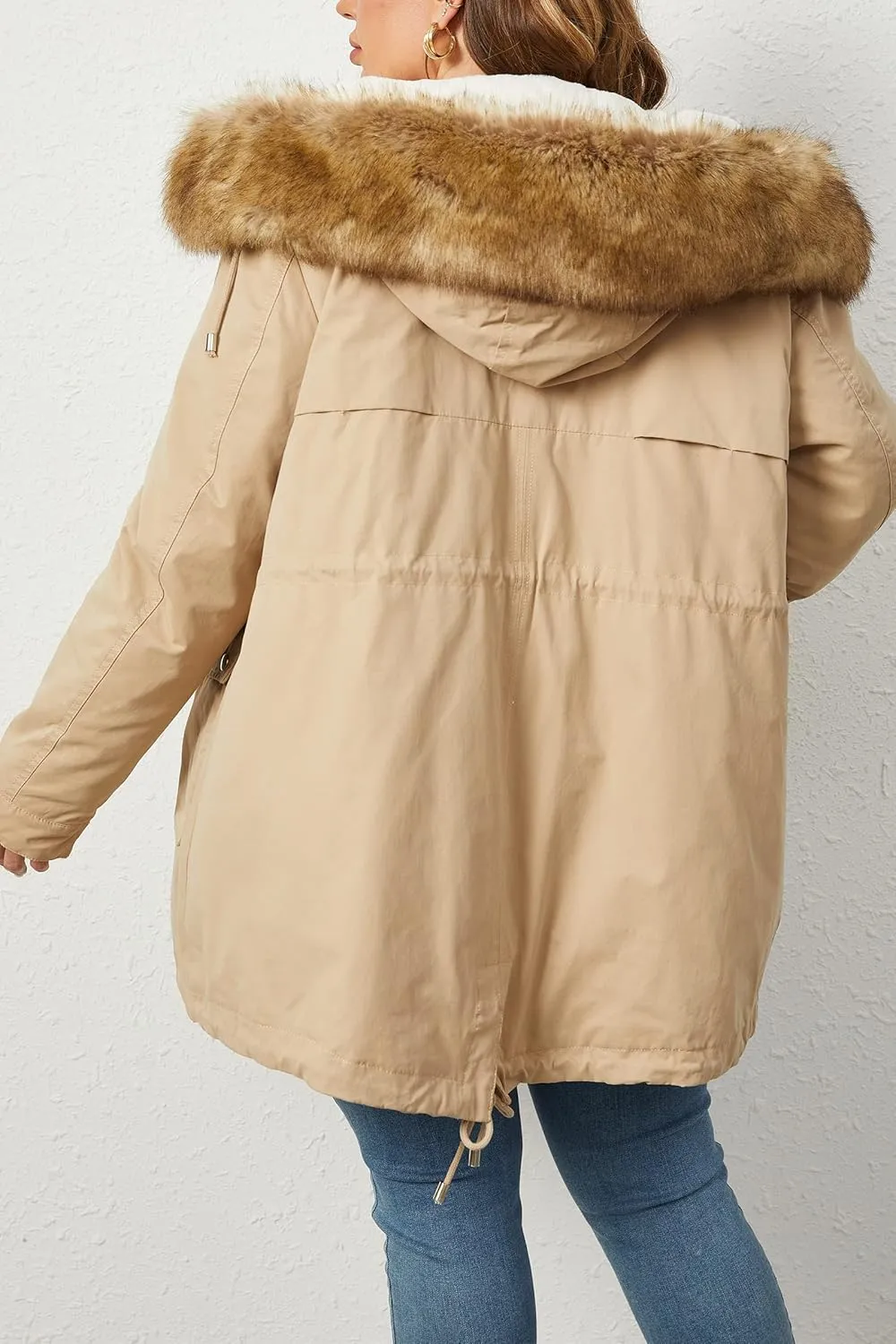 Geschallino Women's Parka Coat 3 in 1 Plus Size Winter Warm Fleece Lined Anoraks Thicken Hooded Outerwear (1X-5X)