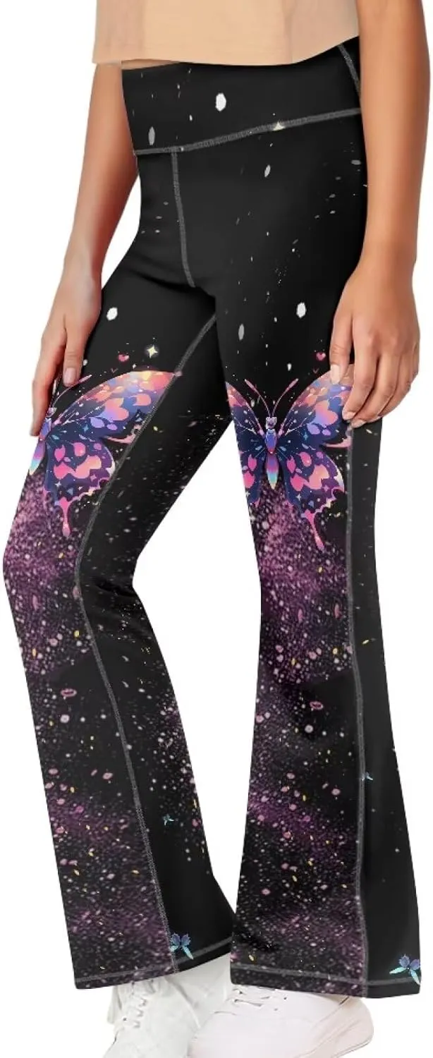 Girls Yoga Pants High-Waisted Wide Leg Flared Leggings for Children 5-14 Years Cute Bell Bottoms