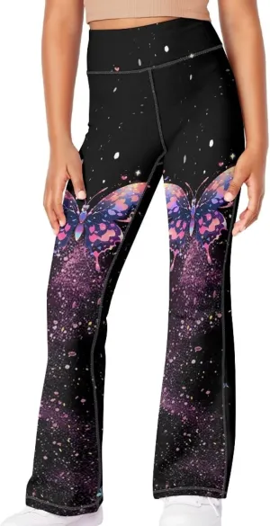 Girls Yoga Pants High-Waisted Wide Leg Flared Leggings for Children 5-14 Years Cute Bell Bottoms