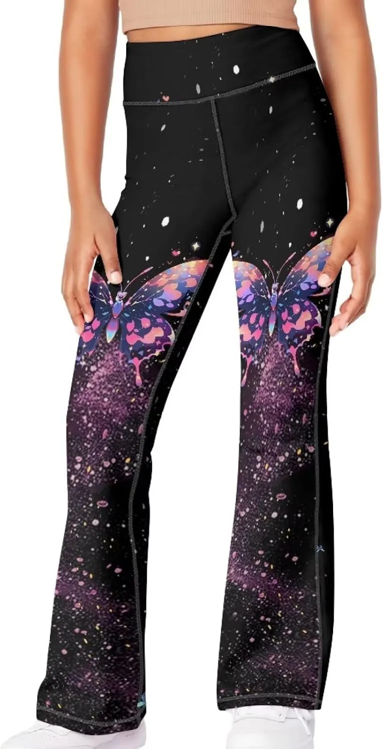 Girls Yoga Pants High-Waisted Wide Leg Flared Leggings for Children 5-14 Years Cute Bell Bottoms