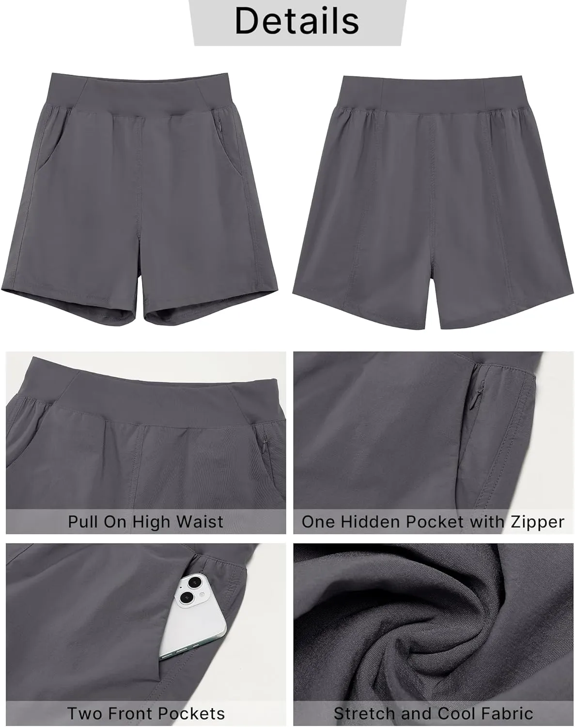 GRAPENT Hiking Shorts for Women High Waisted Pull On Athletic Casual Summer Lightweight Cooling Sport Shorts with Pocket
