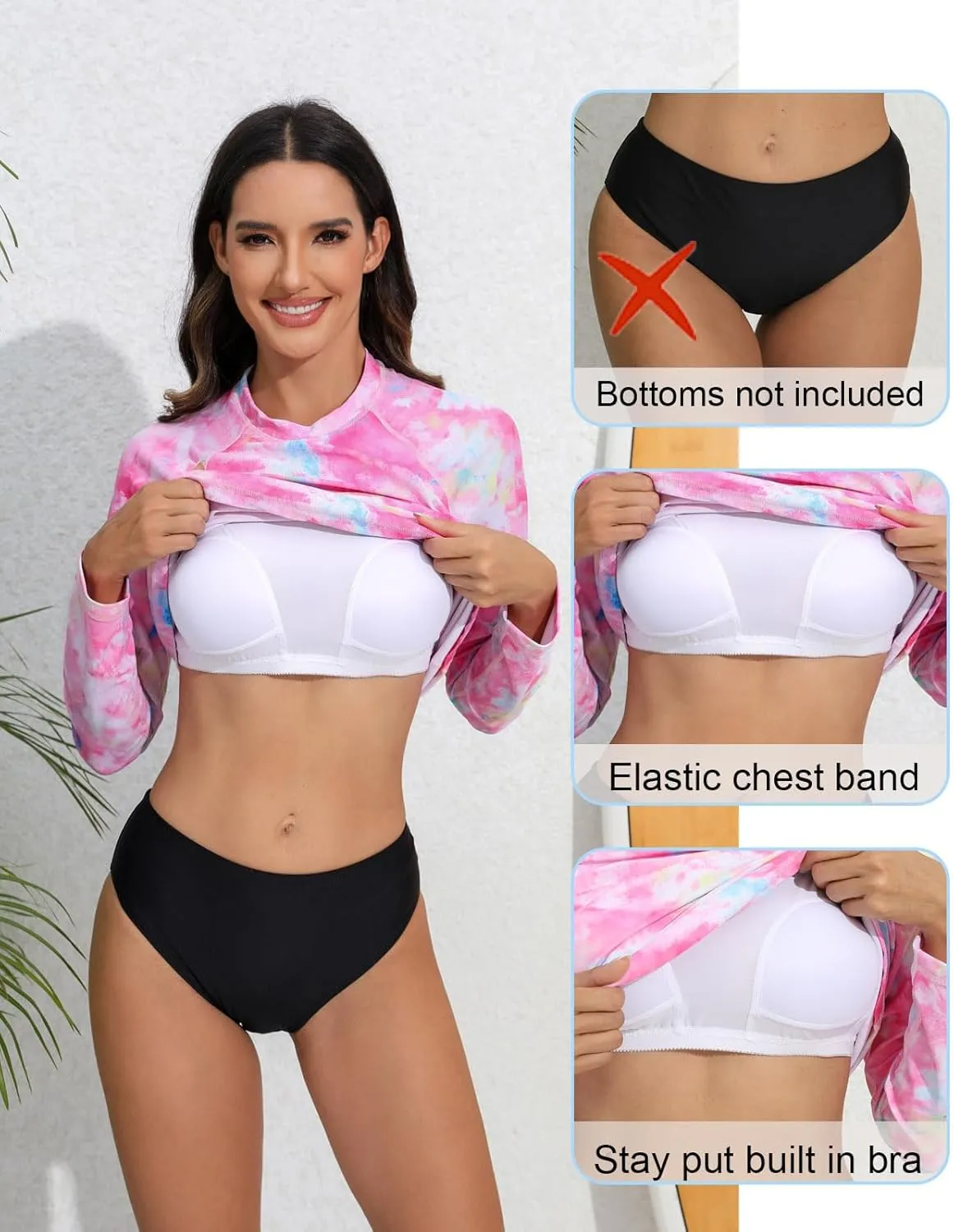 Halcurt Womens Long Sleeve Rash Guard Swim Top with Built in Bra UPF50  Sun Protection Swim Shirts Quick Dry Swimsuit