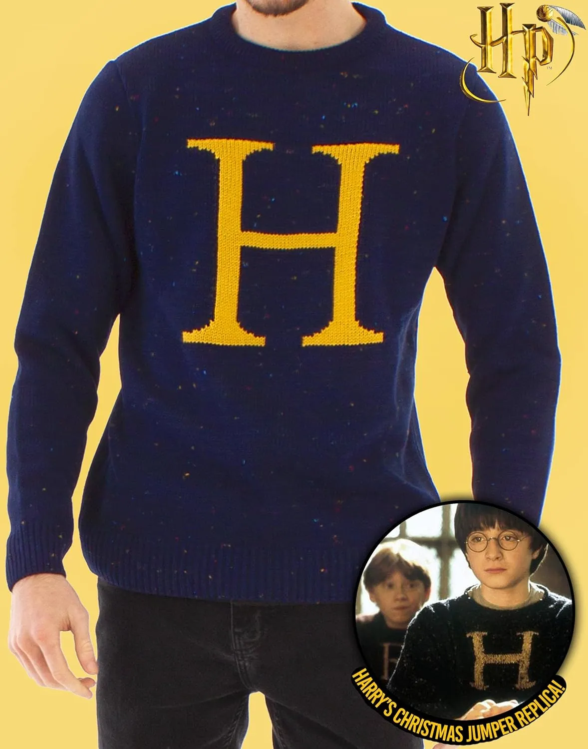 Harry Potter Christmas Jumper Harry Letter H Knitted Unisex Blue Sweater