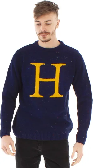 Harry Potter Christmas Jumper Harry Letter H Knitted Unisex Blue Sweater