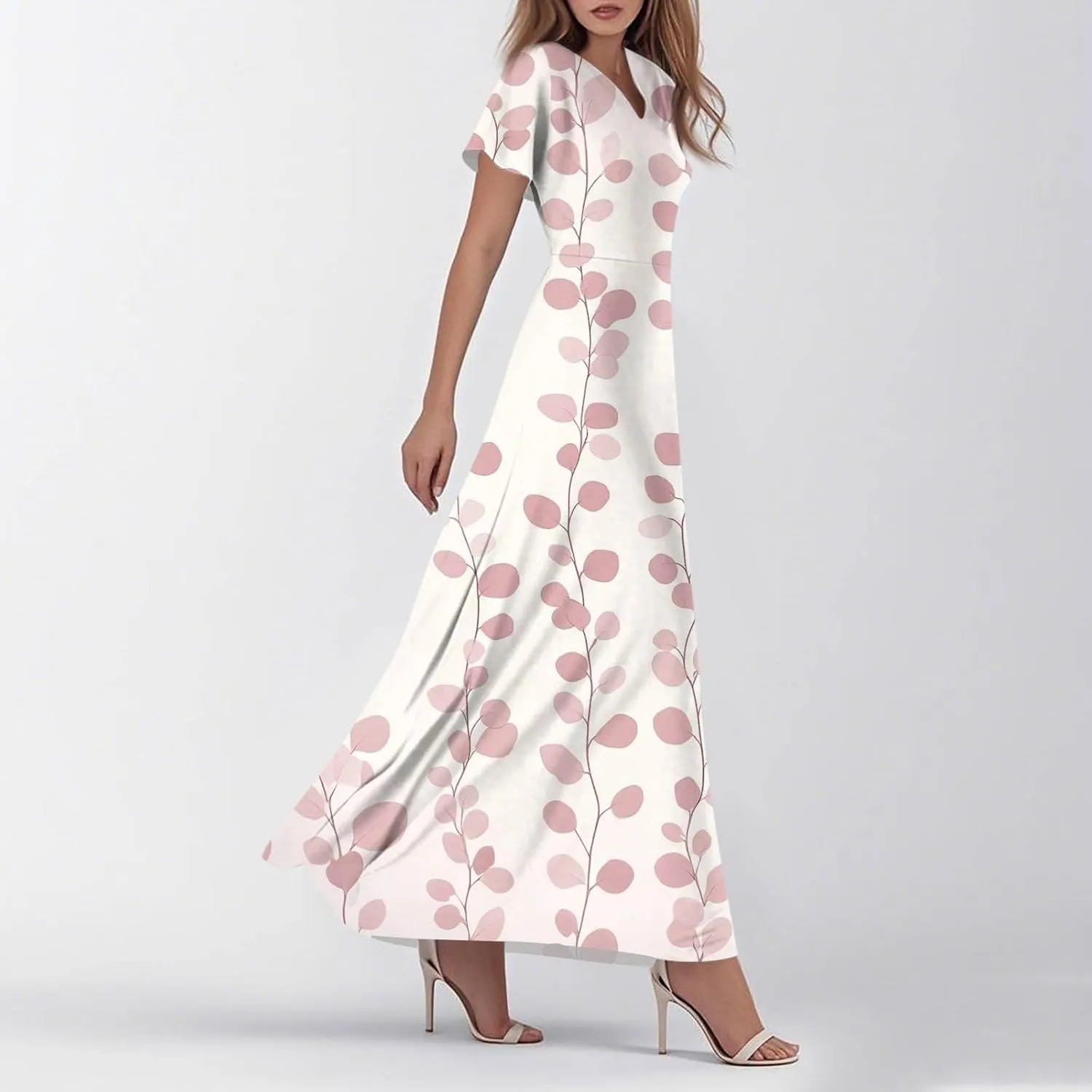 Hawaiian Dresses for Women Summer V Neck Short Sleeve Floral Wrap Ruffle Hem Boho Beach A Line Maxi Sundress Casual