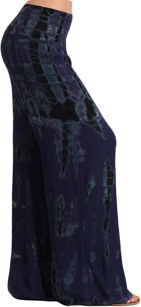 HEYHUN Womens Palazzo Pants Tie Dye Boho Gauze Casual & Lounge Wide Leg Bottoms S-XL