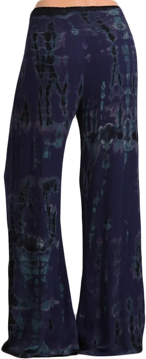 HEYHUN Womens Palazzo Pants Tie Dye Boho Gauze Casual & Lounge Wide Leg Bottoms S-XL