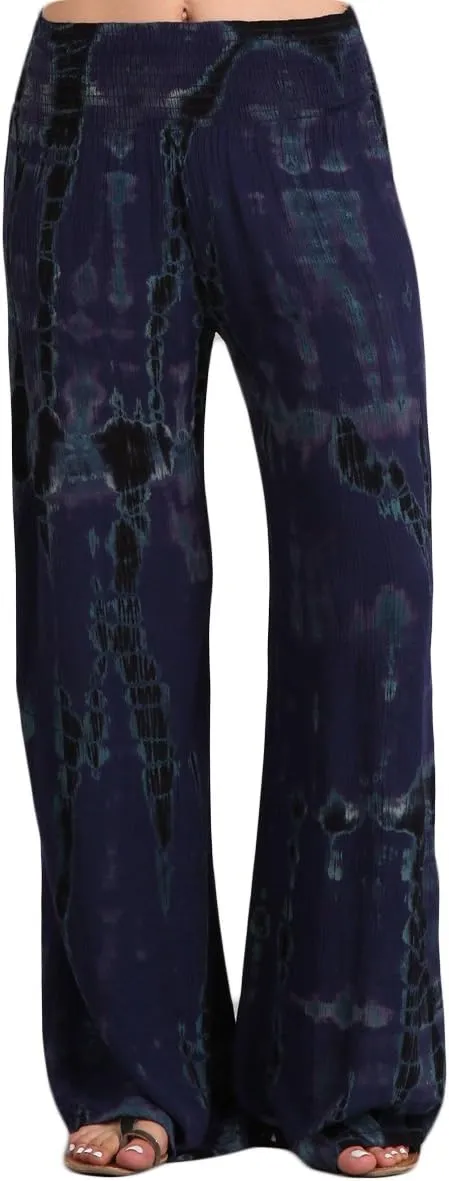 HEYHUN Womens Palazzo Pants Tie Dye Boho Gauze Casual & Lounge Wide Leg Bottoms S-XL