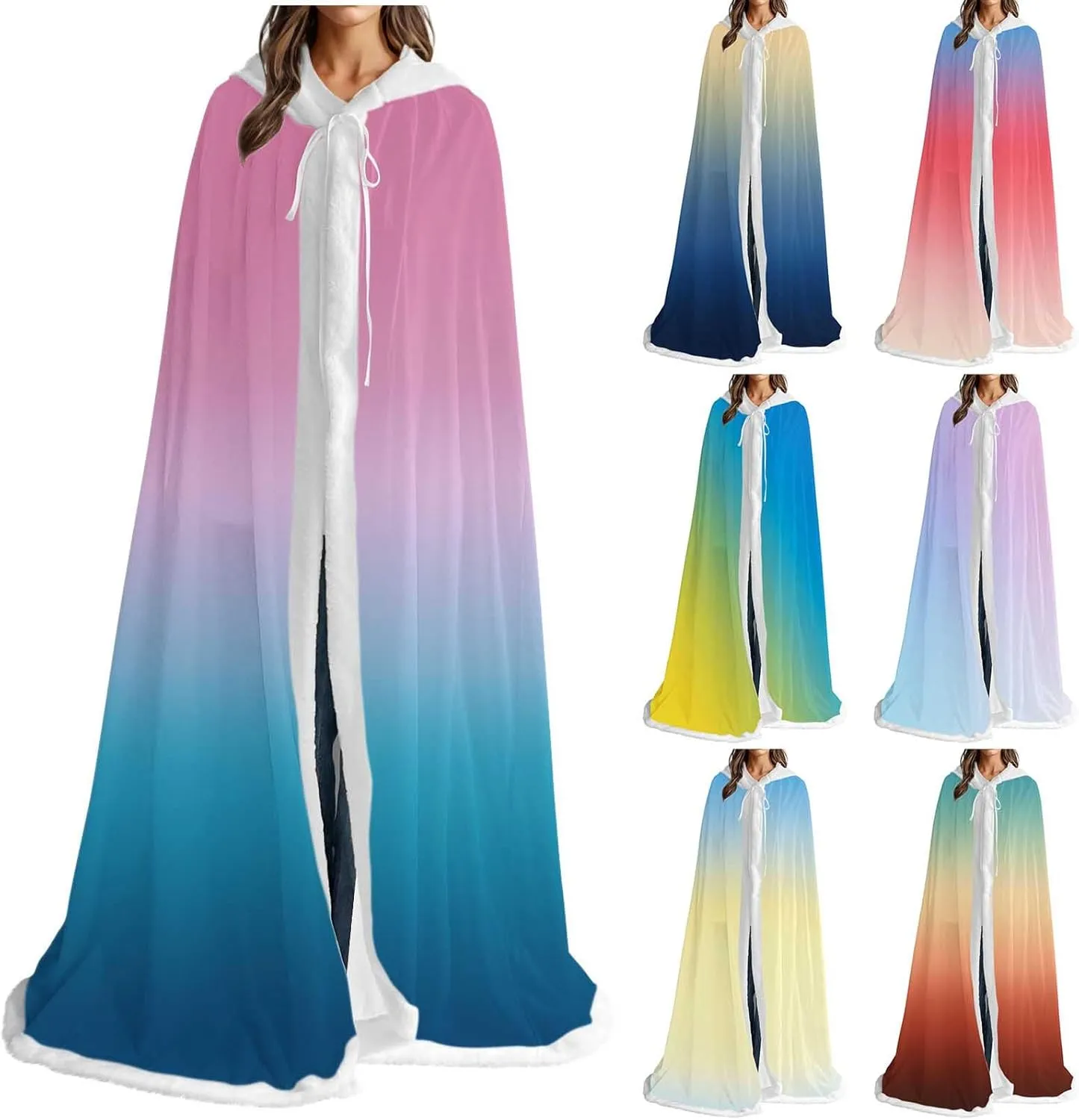 HGps8w Women's Gradient Fur Cape Poncho Elegant Full Length Hood Cloak Wraps Winter Trench Outerwear Open Front Cardigans
