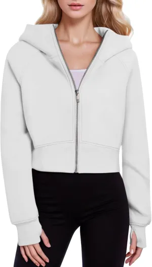 Hoodies for Women Trendy Zip up Cropped Sweatshirt Casual Hooded Y2k Tops Fleece Jackets Fall Winter Outfits Clothes