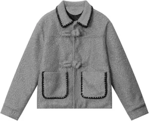 HOULENGS Women's Wool Blend Long Sleeve Coat Outwear Button Down Lapel Polar Fleece Jacket with Pockets