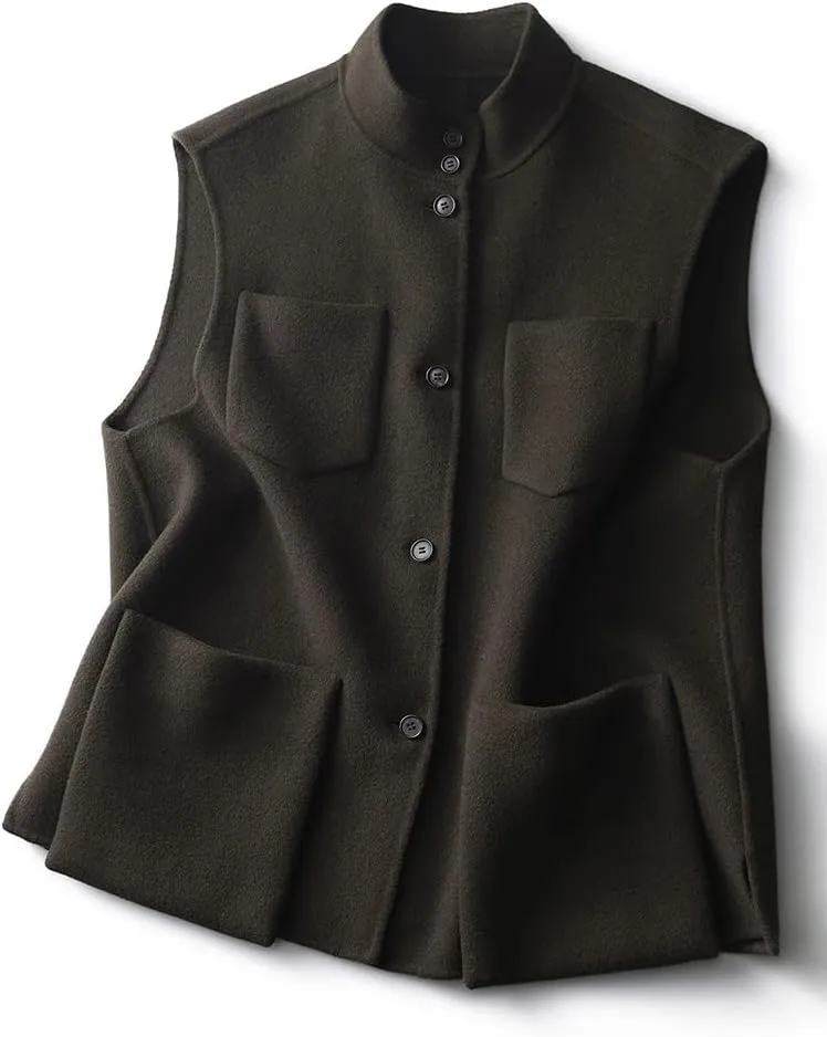 IDEALSANXUN Wool Vest Women Fall Winter Sleeveless Jackets Casual Button Down Waistcoat Trench Coat Outerwear Vest Tops