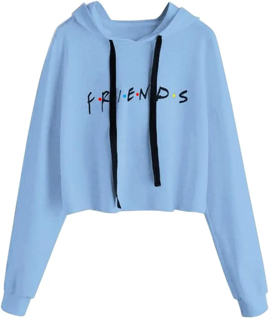 Idepet Women's Casual Letters Print Crop Top Loose Pullover Friends Shirt Teen Girl TV Show Hoodie Sweatshirt
