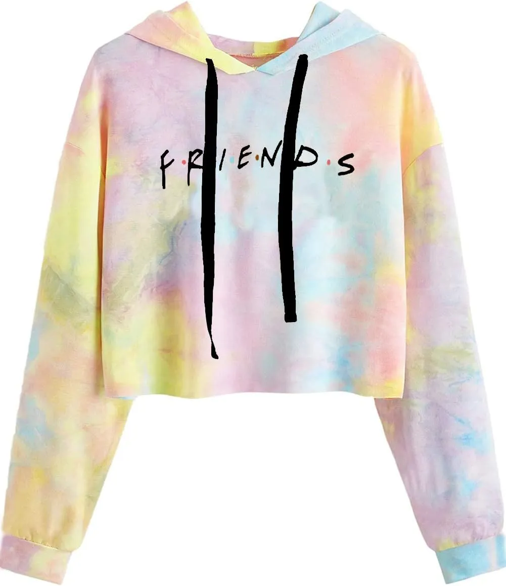Idepet Women's Casual Letters Print Crop Top Loose Pullover Friends Shirt Teen Girl TV Show Hoodie Sweatshirt