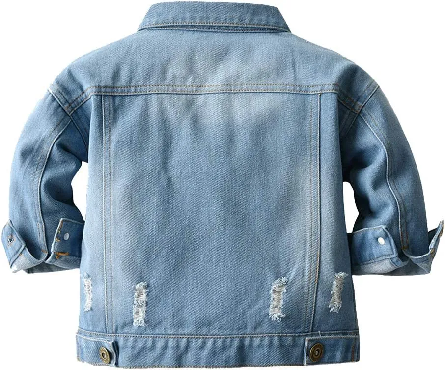 IDOPIP Toddler Kid Baby Boys Girls Denim Jacket Long Sleeve Button Down Jeans Coat Cowboy Overcoat Hoodie Casual Outwear