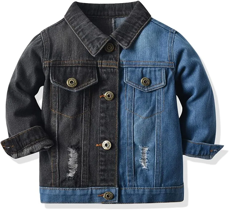 IDOPIP Toddler Kid Baby Boys Girls Denim Jacket Long Sleeve Button Down Jeans Coat Cowboy Overcoat Hoodie Casual Outwear
